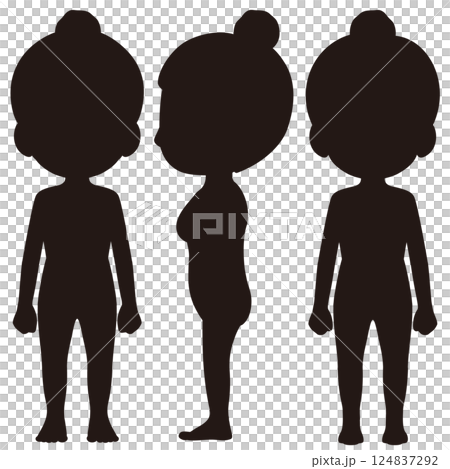 女性全身單色輪廓插圖集 女性全身單色輪廓插圖集 124837292