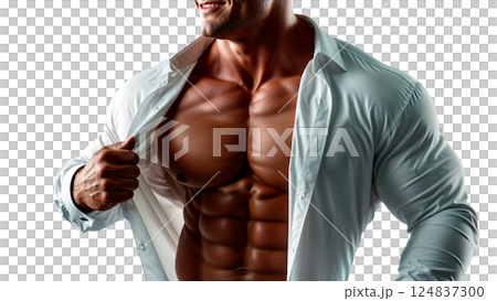 Muscular Beauty: Men who wear dress shirts to show strength, confidence, and aesthetic appeal 124837300
