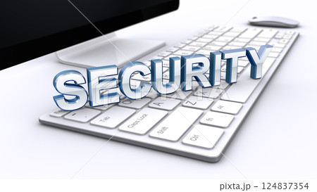 SECURITYのテキストとデスクトップパソコン、PCのセキュリティイメージ 124837354