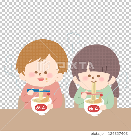 兒童用筷子吃熱麵的無線插畫 124837408