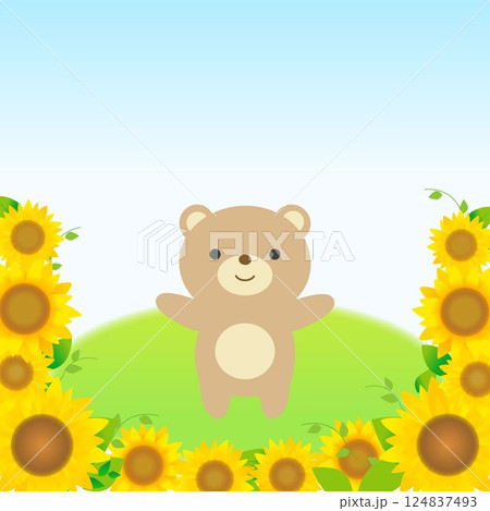 ひまわり畑のかわいいクマ 124837493