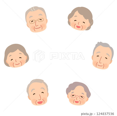 笑顔のシニア男女　高齢者のグループ　顔　コピースペース 124837536