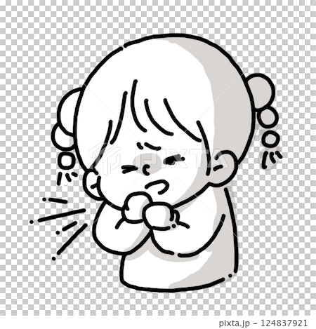 Monochrome version of an illustration of a girl with a cold coughing with her hands 124837921