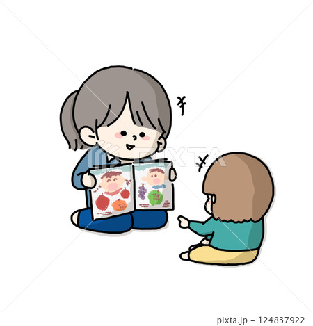 大人が子どもに絵本の読み聞かせをしているイラストカラーバージョン 大人が子どもに絵本の読み聞かせをしているイラストカラーバージョン 124837922
