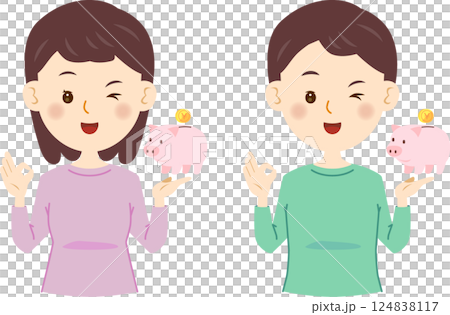 Pig piggy bank, winking man and woman, OK Pig piggy bank, winking man and woman, OK 124838117