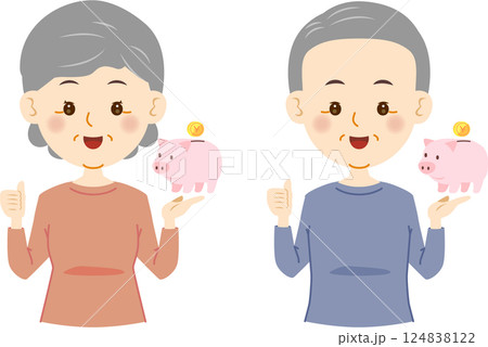 豚の貯金箱 シニアの男女 グッド 豚の貯金箱 シニアの男女 グッド 124838122