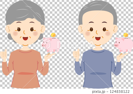 豚の貯金箱 シニアの男女 グッド 豚の貯金箱 シニアの男女 グッド 124838122