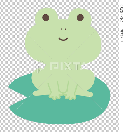 蓮の葉の上に座るかわいいカエルのベクターイラスト 124838250