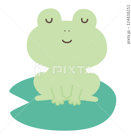 蓮の葉の上に座るかわいいカエルのベクターイラスト 124838251