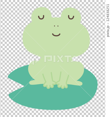 一隻可愛的青蛙坐在荷葉上的向量插圖 一隻可愛的青蛙坐在荷葉上的向量插圖 124838251