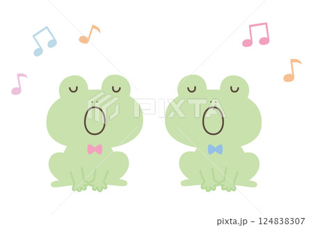 歌うかわいいカエルのベクターイラスト。カエルの合唱、梅雨 124838307