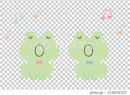 向量圖的可愛唱歌青蛙。青蛙合唱,雨季 向量圖的可愛唱歌青蛙。青蛙合唱,雨季 124838307