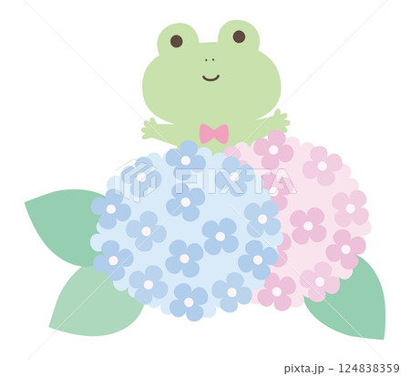 アジサイとかわいいカエルのベクターイラスト。梅雨 124838359