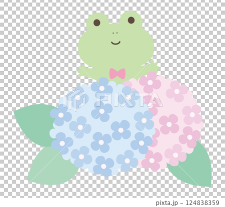 アジサイとかわいいカエルのベクターイラスト。梅雨 124838359