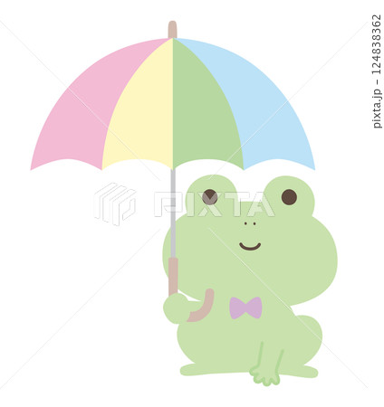 傘をさすかわいいカエルのベクターイラスト。梅雨 124838362
