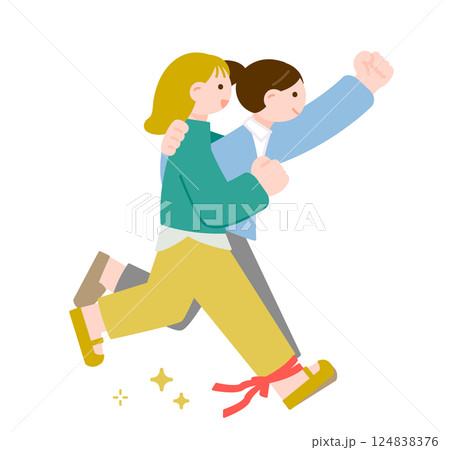 二人三脚で走る女性たち 124838376