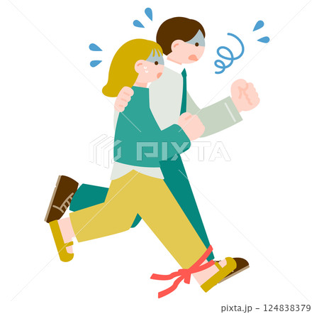 二人三脚で疲弊する男性と女性 124838379