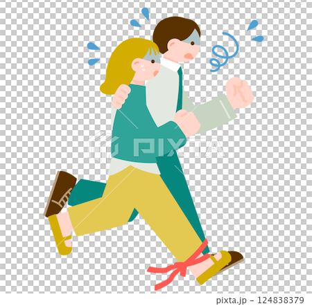 二人三脚で疲弊する男性と女性 124838379