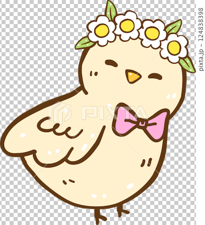 Cute little Bird with flower crown Cartoon Hand Drawn Cute little Bird with flower crown Cartoon Hand Drawn 124838398