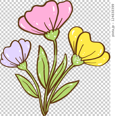 Cute pastel flowers tulips with stem and leaves Cartoon Hand Drawn Cute pastel flowers tulips with stem and leaves Cartoon Hand Drawn 124838399