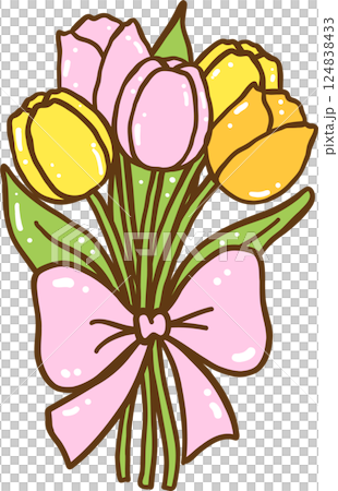 Cute Boquet Tulips Cartoon Hand Drawn 124838433