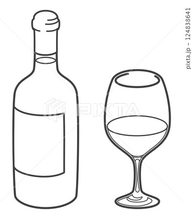 赤ワインボトルとグラス（ボルドー型） 124838641