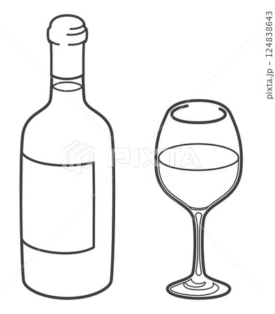 白ワインボトルとグラス(ボルドー型) 白ワインボトルとグラス(ボルドー型) 124838643