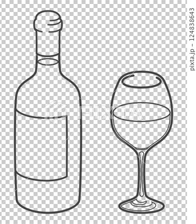 白ワインボトルとグラス(ボルドー型) 白ワインボトルとグラス(ボルドー型) 124838643