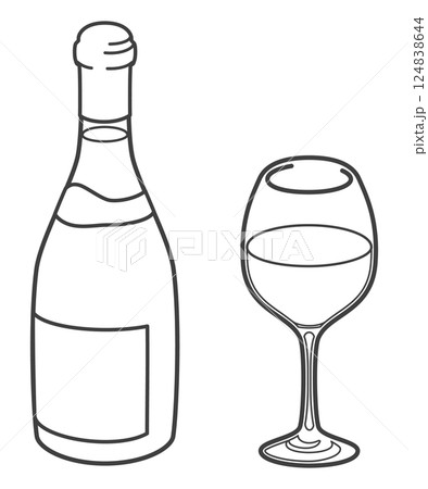 白ワインボトルとグラス(ブルゴーニュ型) 白ワインボトルとグラス(ブルゴーニュ型) 124838644