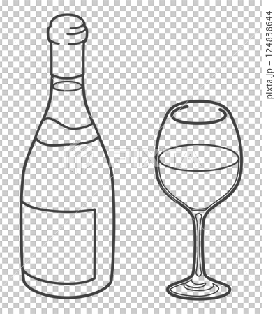 白ワインボトルとグラス(ブルゴーニュ型) 白ワインボトルとグラス(ブルゴーニュ型) 124838644