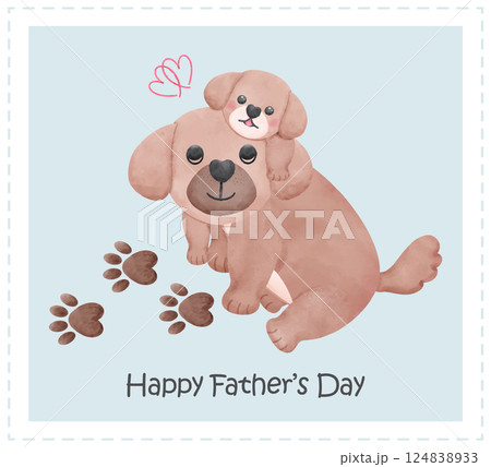 Father's Day Dog Dad and Baby A puppy rides on its father's back in watercolor style illustration Father's Day Dog Dad and Baby A puppy rides on its father's back in watercolor style illustration 124838933