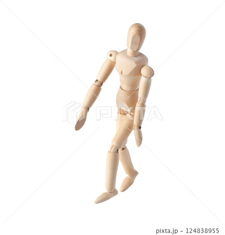 Articulated mannequin and Wooden model captures lifelike motion, perfect for artists and dynamic sketches. A Wooden dummy takes its first steps, moving like a Poseable figure. This 124838955