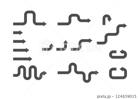 Set of arrows. Arrow elements for infographics. Direction steps concept. Turn, cycle, straight direction, snake movement. 124839015