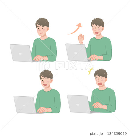 ノートパソコンを使う若い男性のセット 124839059