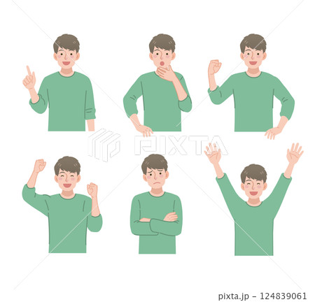 様々なポーズの若い男性のセット 124839061
