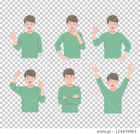 様々なポーズの若い男性のセット 124839061