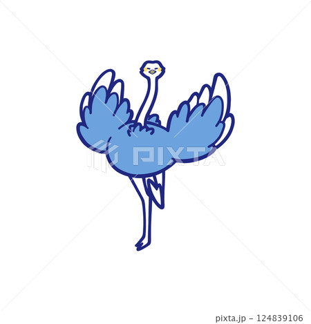 羽を広げて走るダチョウのカラーイラスト 124839106