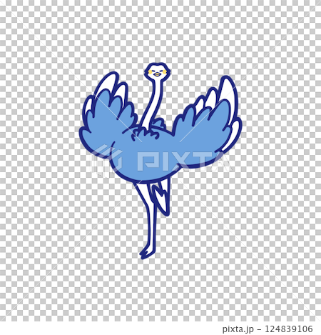 羽を広げて走るダチョウのカラーイラスト 124839106