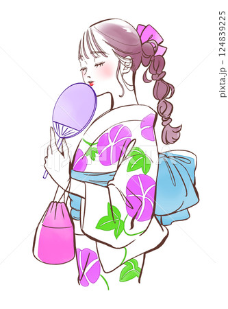 浴衣を着た女性のイラスト 124839225