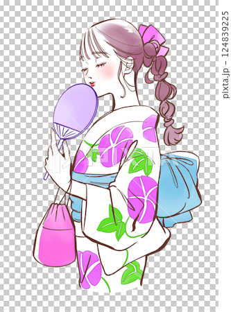 浴衣を着た女性のイラスト 124839225