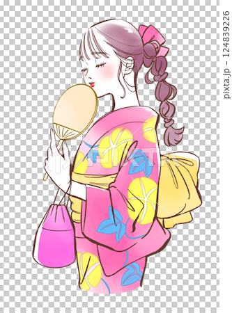 穿著浴衣的女性插圖 124839226