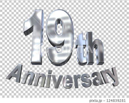 3DCG文字「19th Anniversary/19周年マークキラキラ」シルバー,銀 124839281
