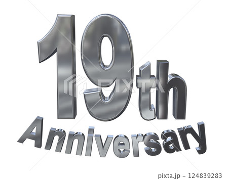 3DCG文字「19th Anniversary/19周年マークキラキラ」シルバー,銀 124839283