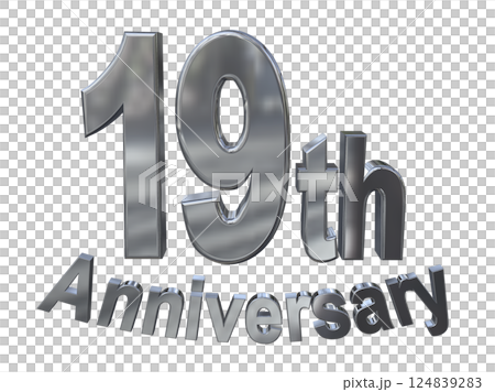 3DCG文字「19th Anniversary/19周年マークキラキラ」シルバー,銀 124839283