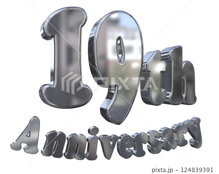 3DCG文字「19th Anniversary/19周年マークキラキラ」シルバー,銀 124839391