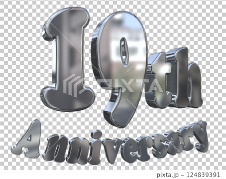 3DCG文字「19th Anniversary/19周年マークキラキラ」シルバー,銀 124839391