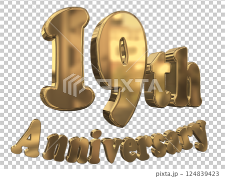 3DCG letters "19th Anniversary/19th Anniversary Mark Sparkling" Gold 3DCG letters "19th Anniversary/19th Anniversary Mark Sparkling" Gold 124839423