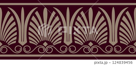 Vector Gold seamless classical Greek ornament. Endless European pattern. Border frame Ancient Greece, Roman Empire. Greek floral meander. European border. For textile, engraving, embroidery, porcelain Vector Gold seamless classical Greek ornament. Endless European pattern. Border frame Ancient Greece, Roman Empire. Greek floral meander. European border. For textile, engraving, embroidery, porcelain 124839456