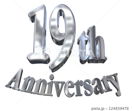 3DCG文字「19th Anniversary/19周年マークキラキラ」シルバー,銀 124839478