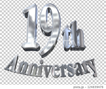 3DCG文字「19th Anniversary/19周年マークキラキラ」シルバー,銀 124839478